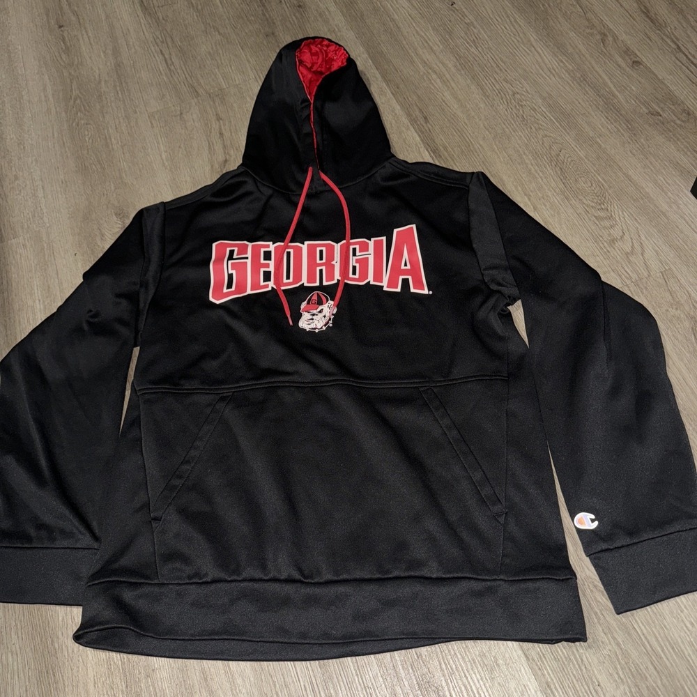 Georgia Bulldogs Mens S Black Hoodie Logo Tackle Twill Champion Sweatshirt